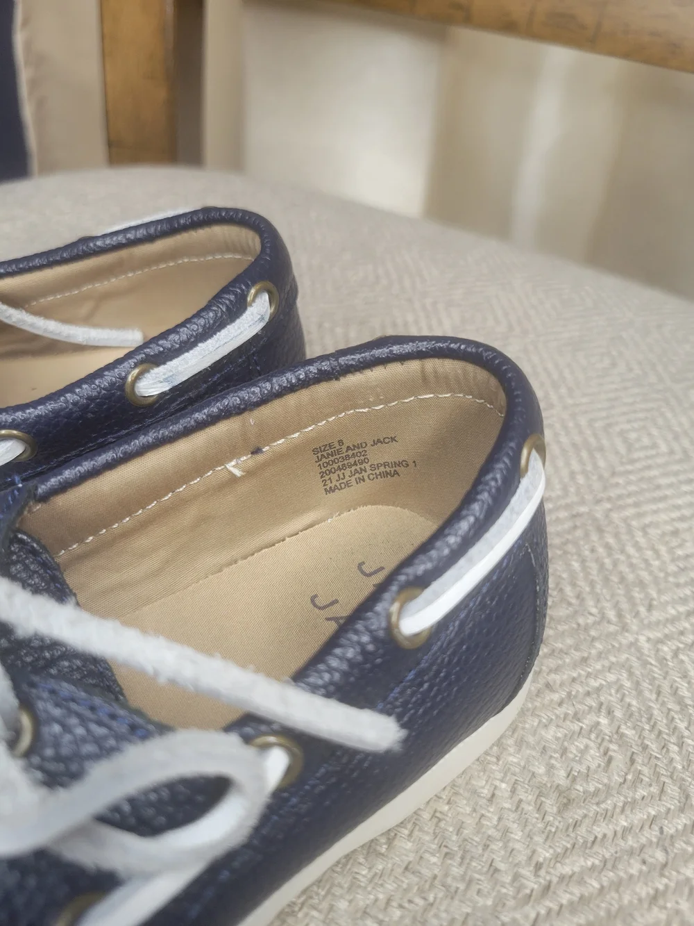 Janie And Jack Navy Blue Boat Shoes with White Laces - Picture 4 of 7